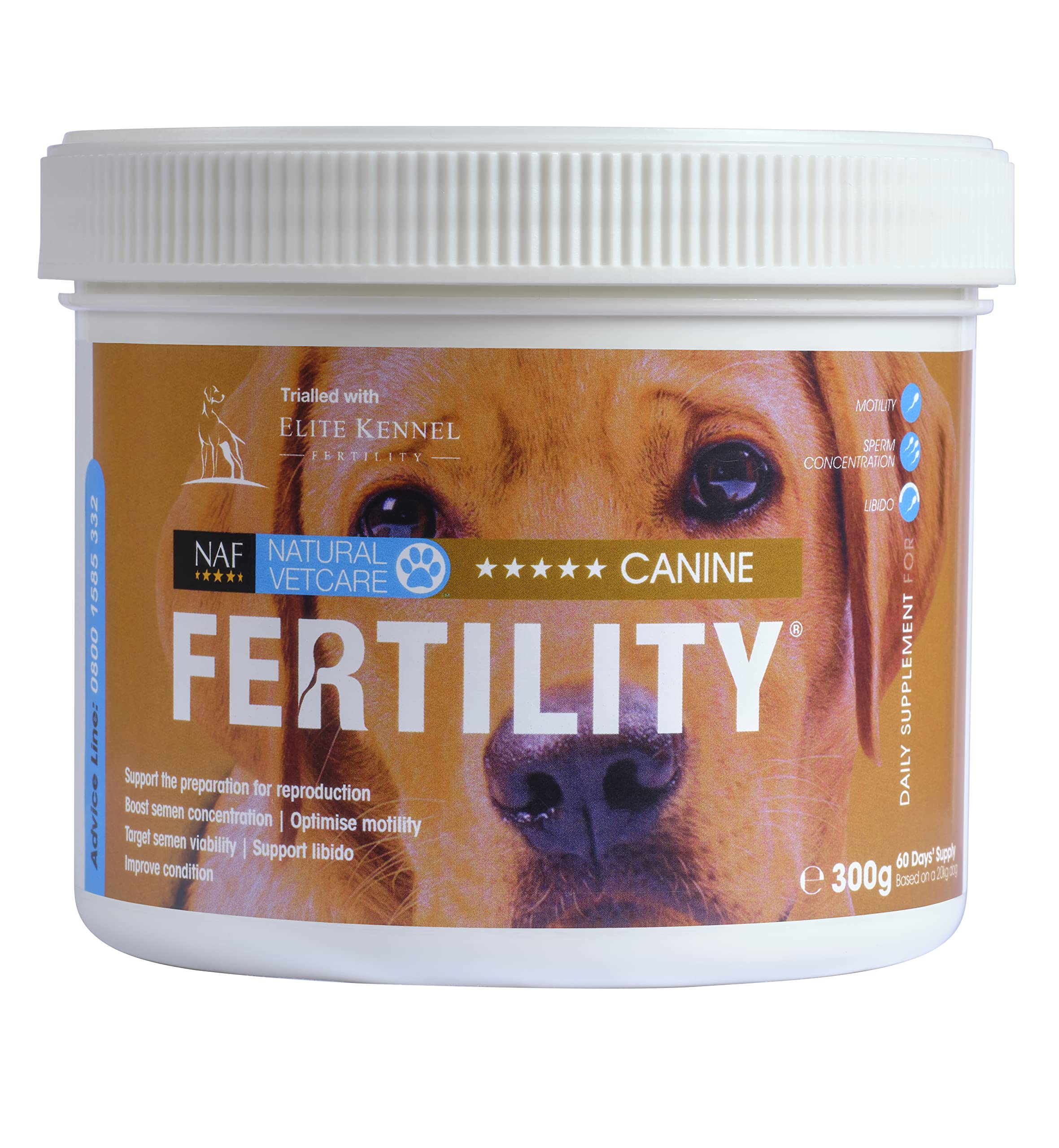 Natural VetCare 5* Canine Fertility – Advanced Supplement for Stud Dogs – Supports Reproductive Health, Libido & Sperm Quality – With Ginseng, Zinc & L-Carnitine – 300g