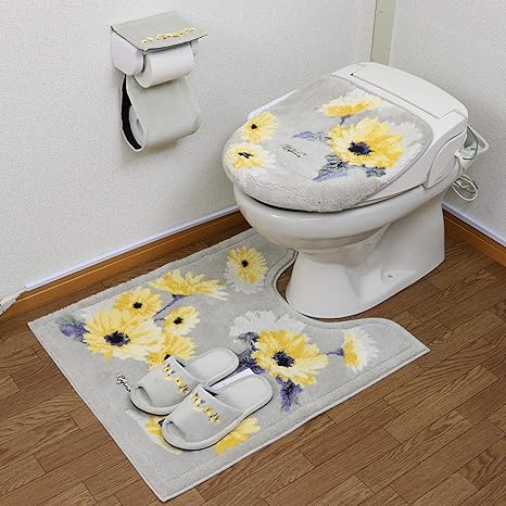 Amazon トイレマット セット 4点 ロング おしゃれ 北欧 日本製 高級ブランド 風水 耳長 抗菌 防臭 吸水加工 抗菌防臭加工 かわいい ラフィーナ グレー フラワー ４点セット トイレグッズ 人気 トイレマット タンクカバー ホーム キッチン オンライン通販