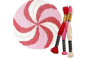 Howie's Needlepoint Needlepoint Kits, 18CT Printed Embroidery Pattern Starter Kits, Stamped Patterns Canvas Kits(Pink Peppermint,4x4inch)
