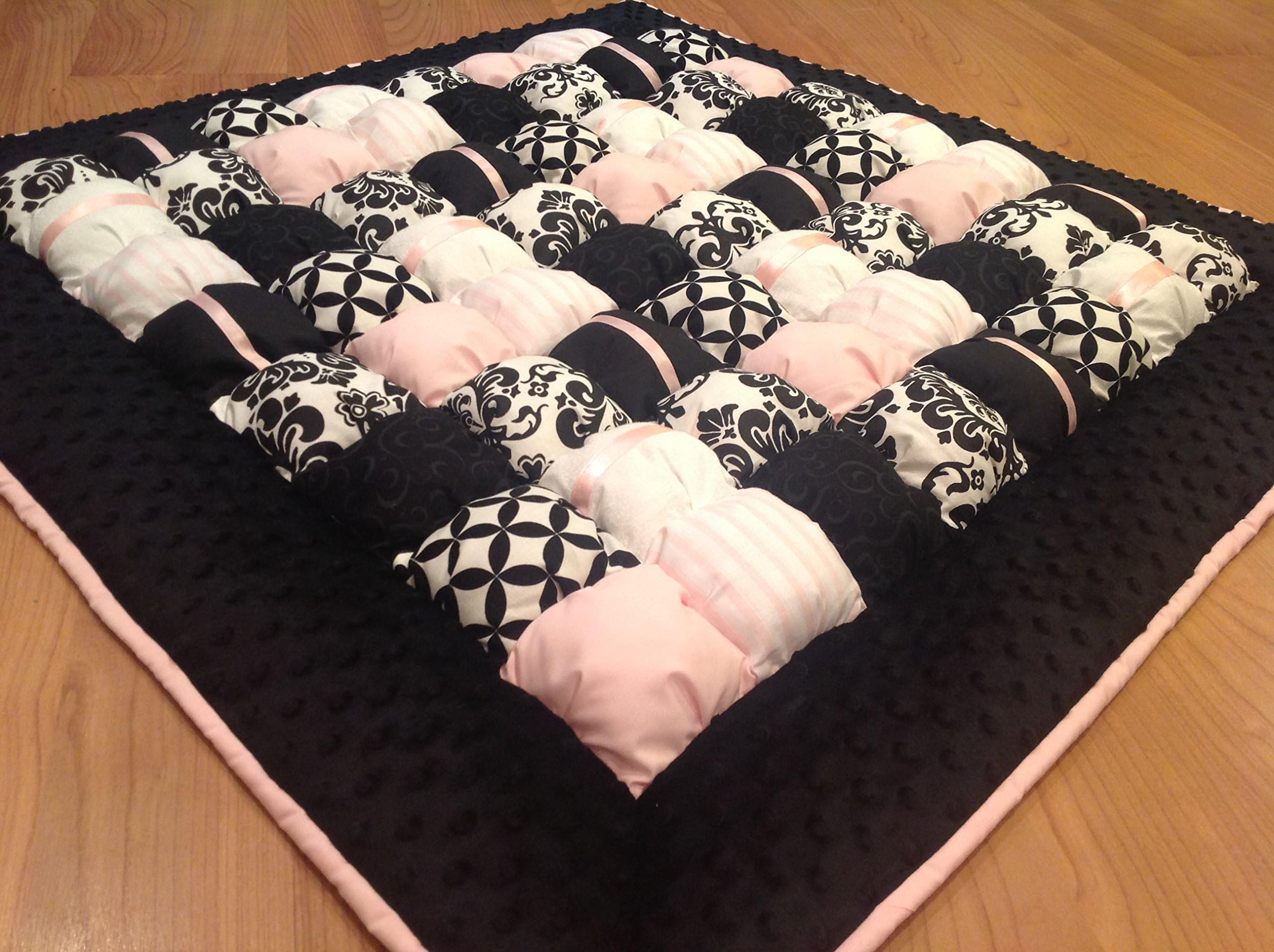 Baby Bubble Puff Quilt for Floor Time Tummy Time in Black, Pink & White
