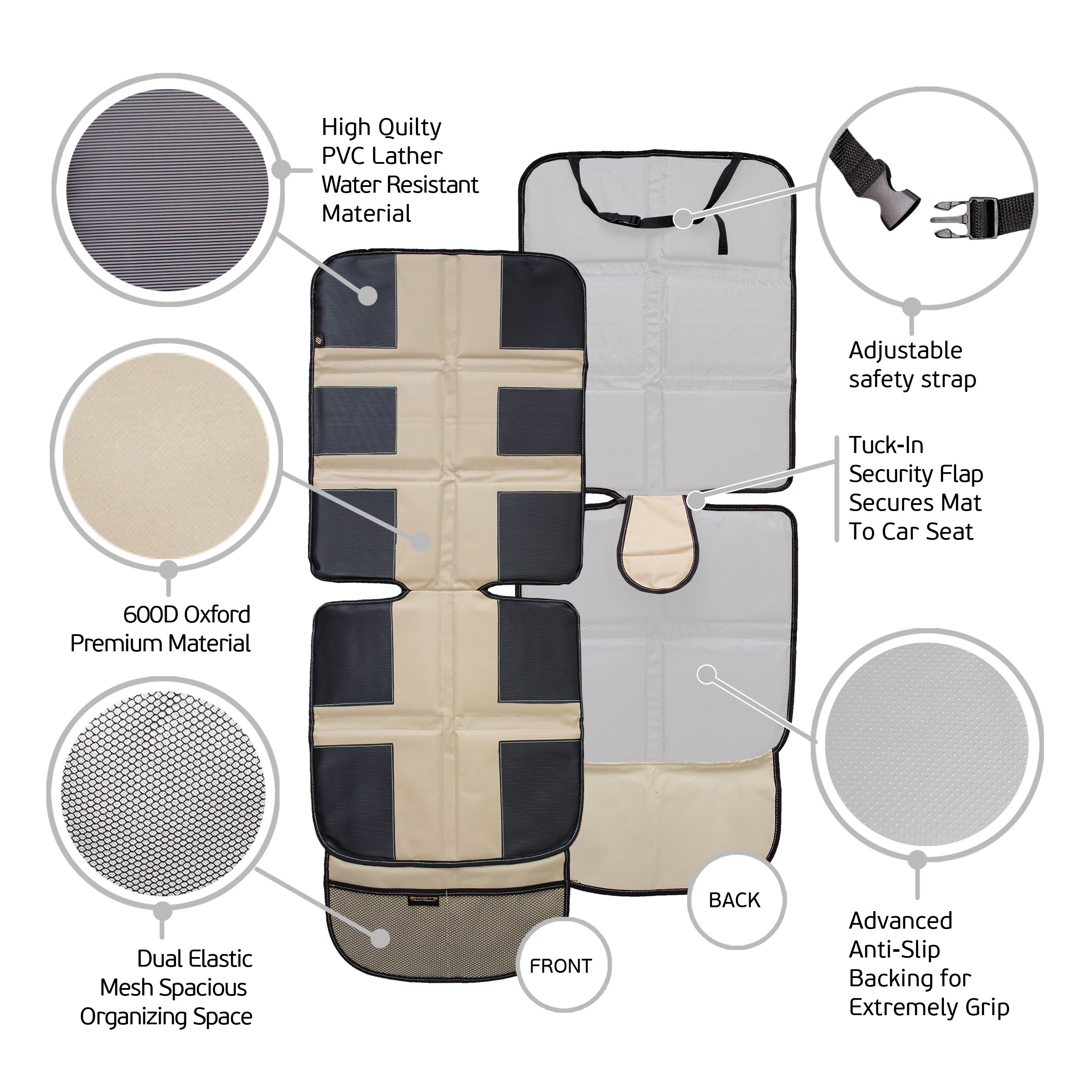 Car Seat Protector by Shmidt'S - Luxury Car Seat Cover Summer/Winter For Baby & Child - Anti-Slip, Heavy Duty Car Seat Mat Protector for Infants W/Upholstery, Beige/Tan