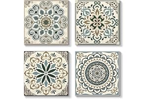 ARTISTIC PATH Bohemian Pattern Printing Wall Art: Vintage Flower Pattern Canvas Wall Decoration Artwork for Bedroom (16" W x 16" H x 4 PCS,Multi-Sized)