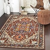 Moynesa Ultra-Thin Washable Oriental Area Rug - 3x5 Non-Slip Laundry Room Rug, Non-Shedding Stain Resistance Low Pile Kitchen Mat Indoor Throw Carpet for Fall Decor Bathroom, Brown/Multi