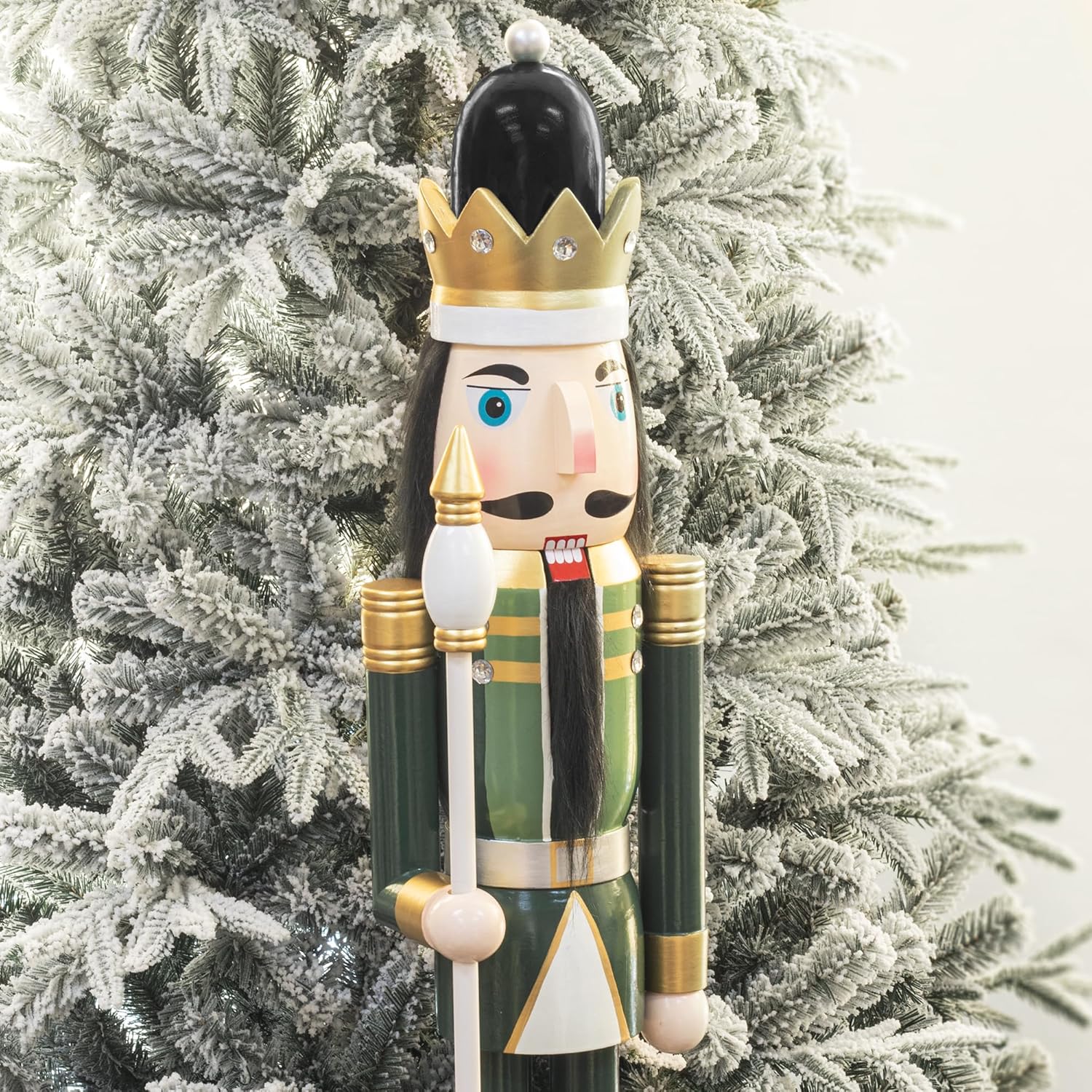 Nutcrackers - KI Store 4ft Christmas Nutcracker Green Wooden King Soldier Nutcracker Figurine Christmas Decorations for Front Door Christmas Tree Mantel Fireplace