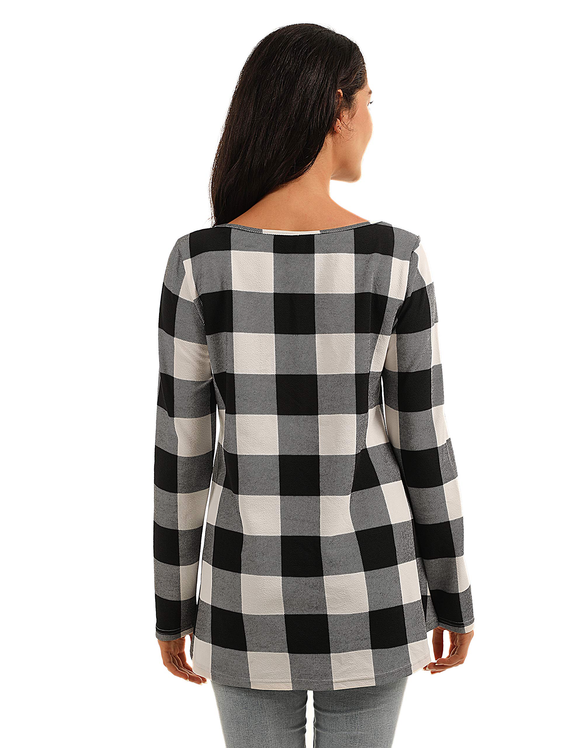 Blooming Jelly Womens Plaid T Shirt Long Sleeve V Neck Criss Cross Casual Tunic Top(S,Black)