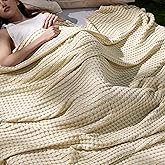 Bedsure Cooling Cotton Waffle King Size Blanket - Lightweight Breathable Blanket of Rayon Derived from Bamboo for Hot Sleepers, Natural, 104x90 Inches