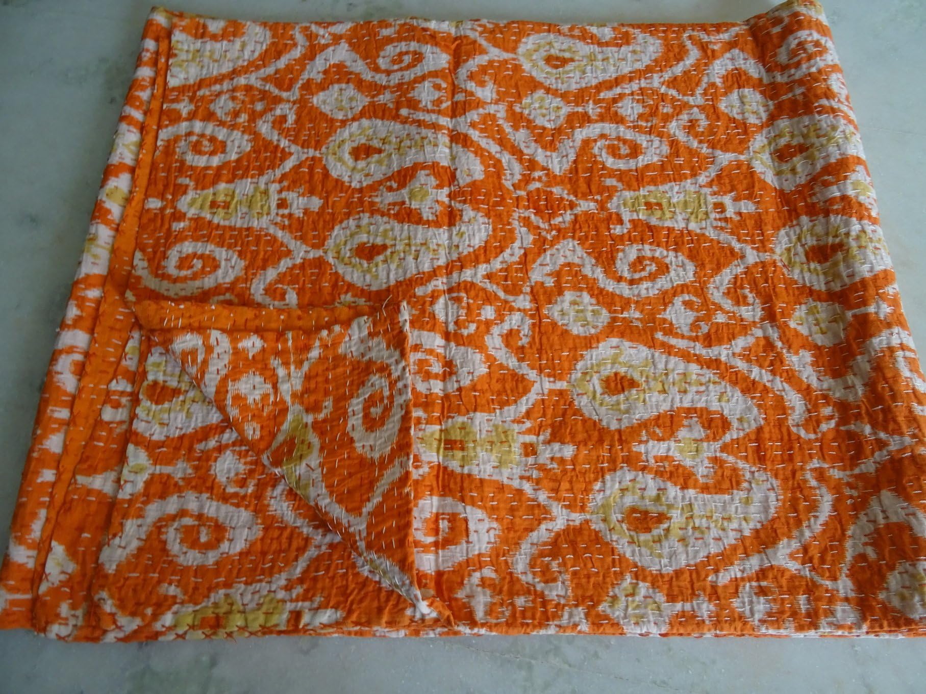 Tribal Asian Textiles Multicolor Paisley IKAT Print King Size Kantha Quilt, Kantha Blanket, Bed Cover, King Kantha bedspread, Bohemian Bedding Kantha Size 90 Inch x 108 Inch 005