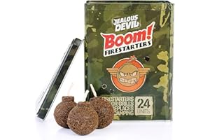 Jealous Devil Boom! Firestarters 24 Pack, 100% Natural Made from Coconut Fiber, No Smoke and Odorless, Waterproof, 20-Minute Long Burn for BBQ Lump Charcoal, Briquettes, Fireplace, Camping and More