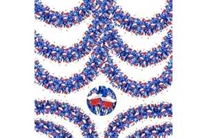 COUAH 50 FT 4th of July Tinsel Garland Red White and Blue Garland Fourth of July Garland Patriotic Garland for Home Party Holiday Celebration Memorial Day Independence Day 4th of July Decorations