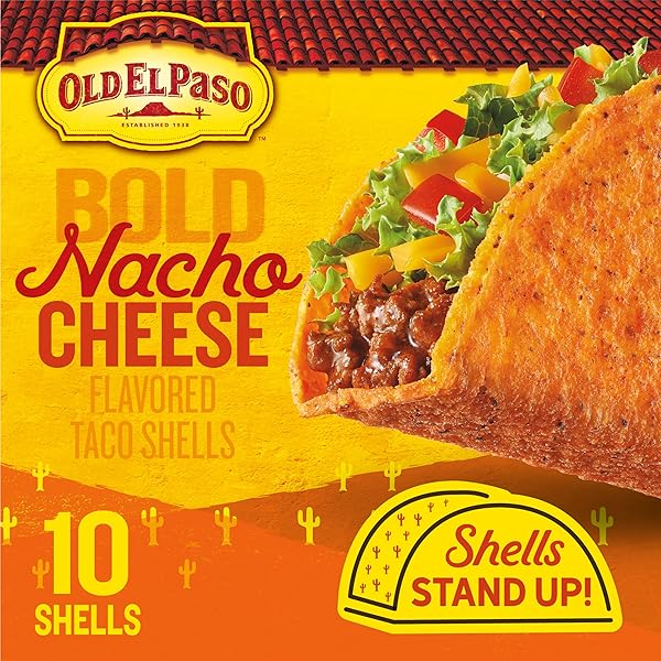 OLD EL PASO STAND ‘N STUFF BOLD NACHO CHEESE FLAVORED TACO SHELLS, GLUTEN FREE, 10 CT, 5.4 OZ