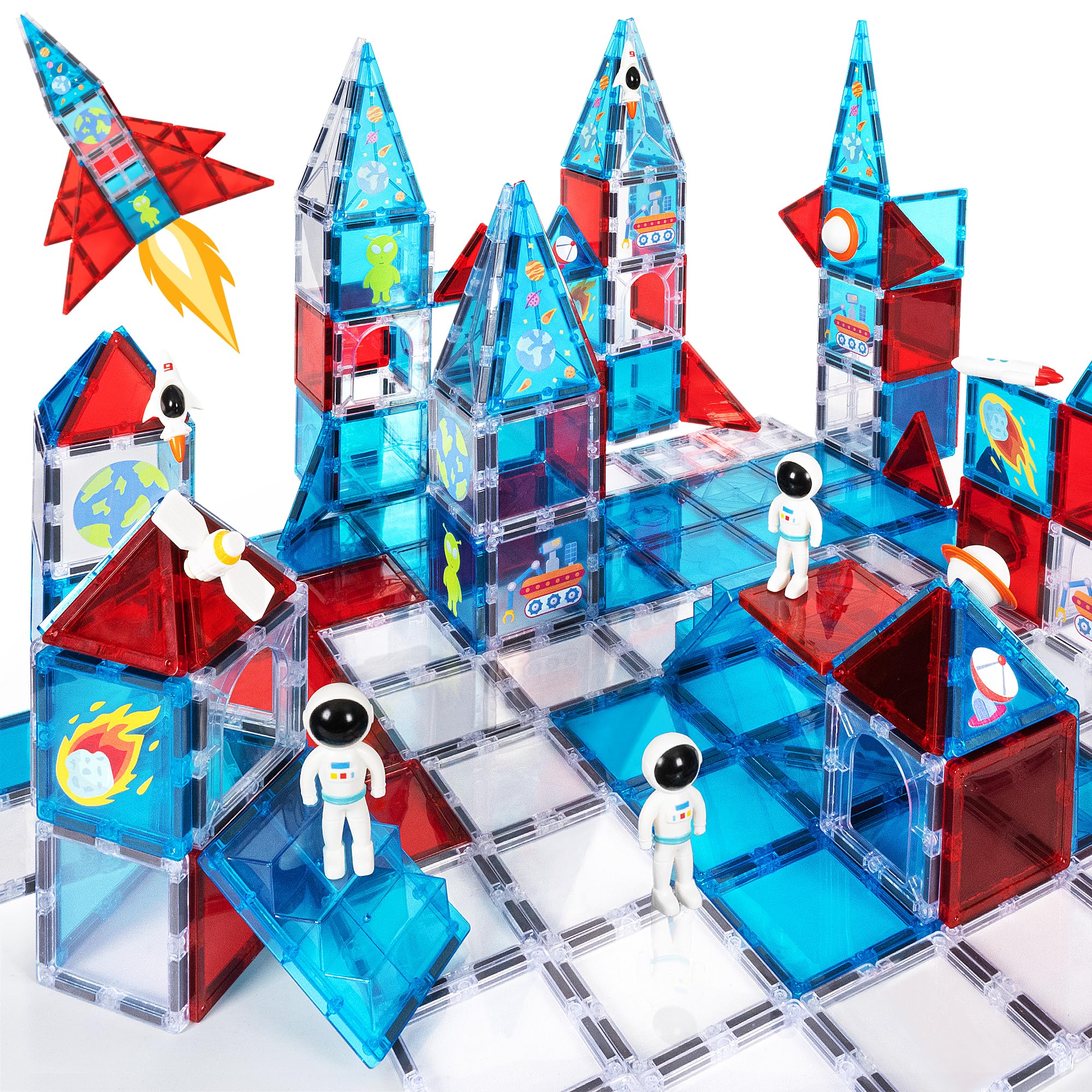 cossy 43 PCS Magnetic Tiles, 3D Space Magnetic Building Blocks Set, STEM Magna Tiles for kids, Building Construction Toddler Toy, Learning Educational Construction Toys for 3+ Year Boys & Girls