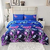 SDY 3PCS Butterfly Comforter Set Twin, Bed in a Bag Set Twin Quilt Set, Kawaii Comforter Purple Floral Bedding, Bedroom Decor Aesthetic for Girls, Kids, Toddler, Children, Teenage, Baby…