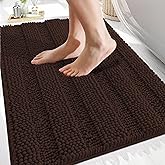 OLANLY Thick Bathroom Rugs 30x20, Extra Soft Absorbent Chenille Striped Bath Rugs, Rubber Backing, Machine Wash Dry, Bath Mats for Bathroom Floor, Tub and Shower, Home Decor Accessories, Brown