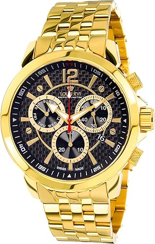 Orologio cronografo da uomo  in acciaio inossidabile oro con quadrante in carbonio louis xvi 800