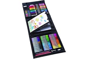 Art 101 USA Budding Artist 154 Pc Junior Artist Trifold Easel Set, Includes markers, crayons, oil pastels, watercolor paints, and colored pencils, Case, pop up easel, Portable Art Studio , White