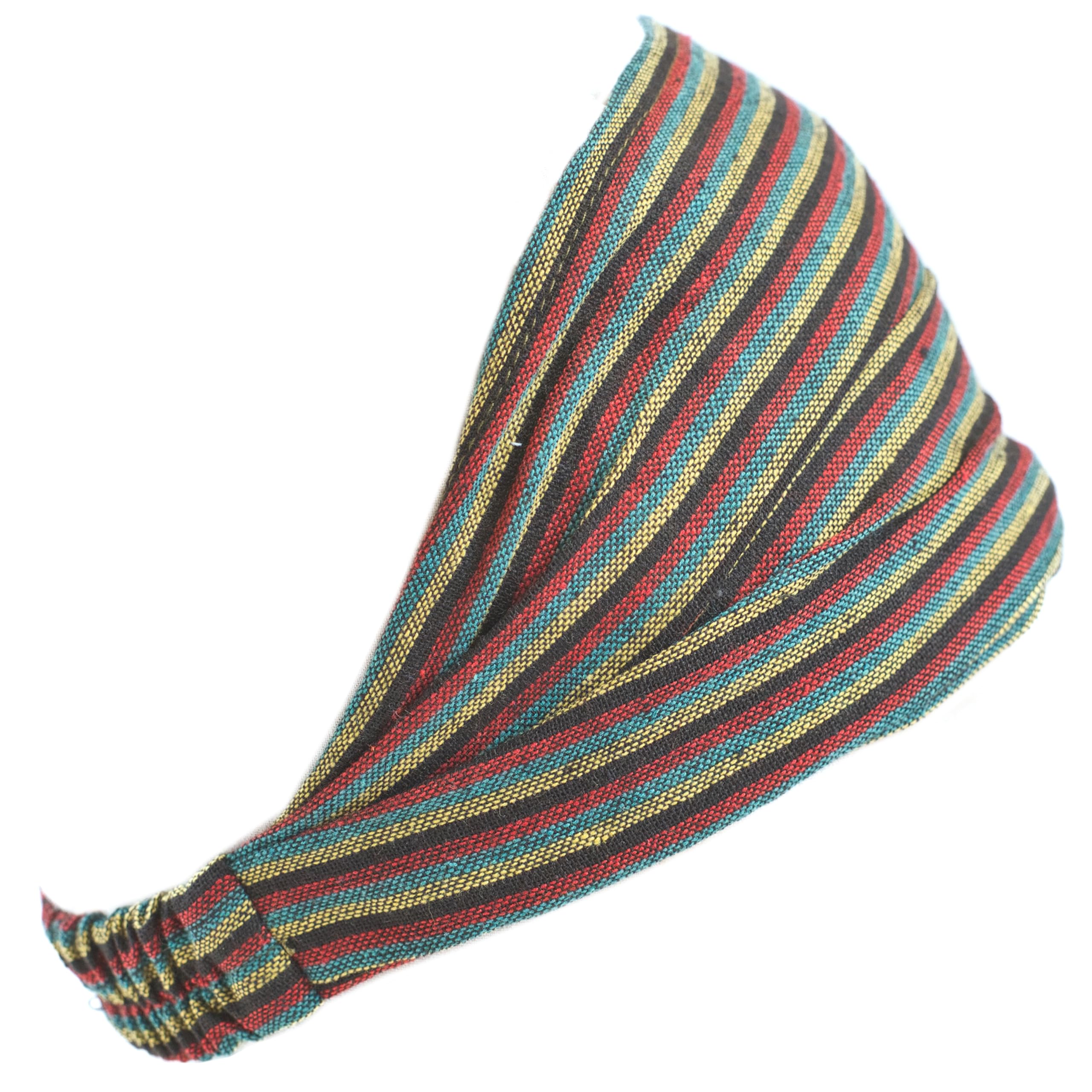 Stripe Headbands Elastic Hippie Bohemian Bandana Boho Hair Wrap Colorful summer wear Handmade In Nepal (Thin Yellow Green Red, One Size)