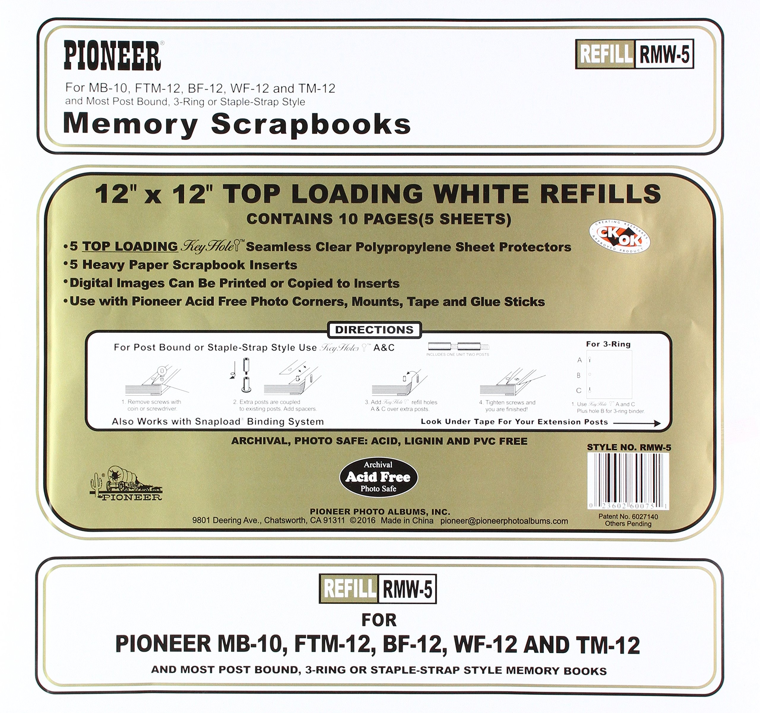 Pioneer Photo AlbumsRMW5 12" X 12" White EZ Load Memory Book Page Refills 5 Count