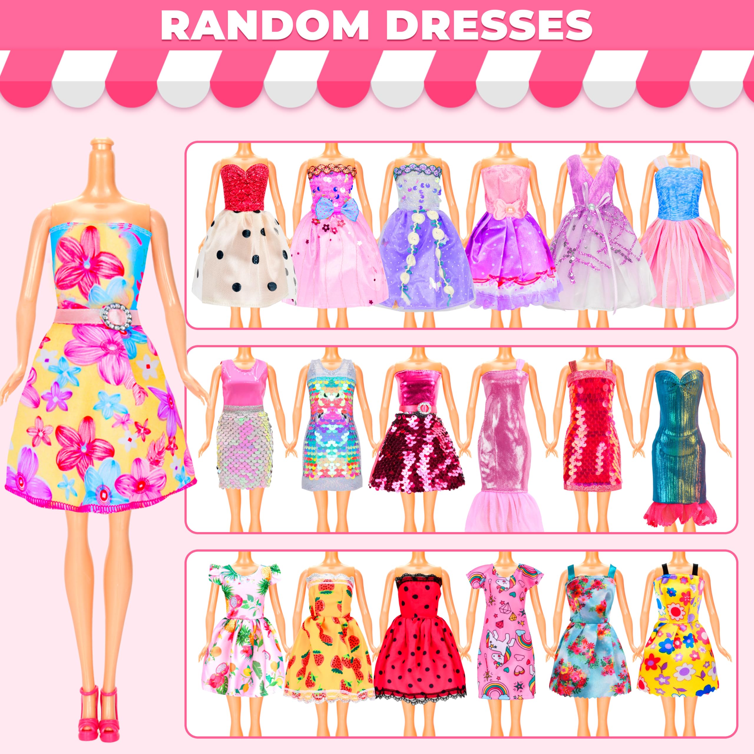 ﻿195 Pcs Doll Clothes and Accessories Kit, Include Princess Gowns, Fashion Skirt, Slip Dresses, Tops, Pants, Bikini Swimsuits, Shoes, Crowns, Necklaces, Glasses, Hangers in Gift Box for 11