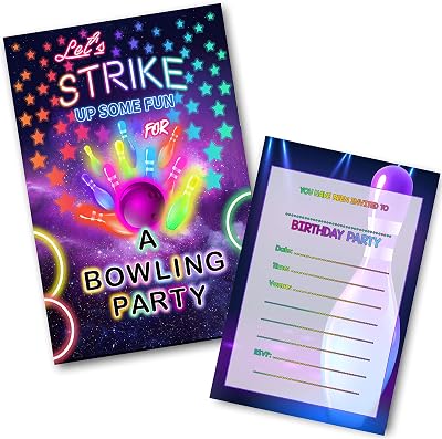 Invitebay Bowling Party Invitations Pack Write On Cards with Envelopes 12 Count