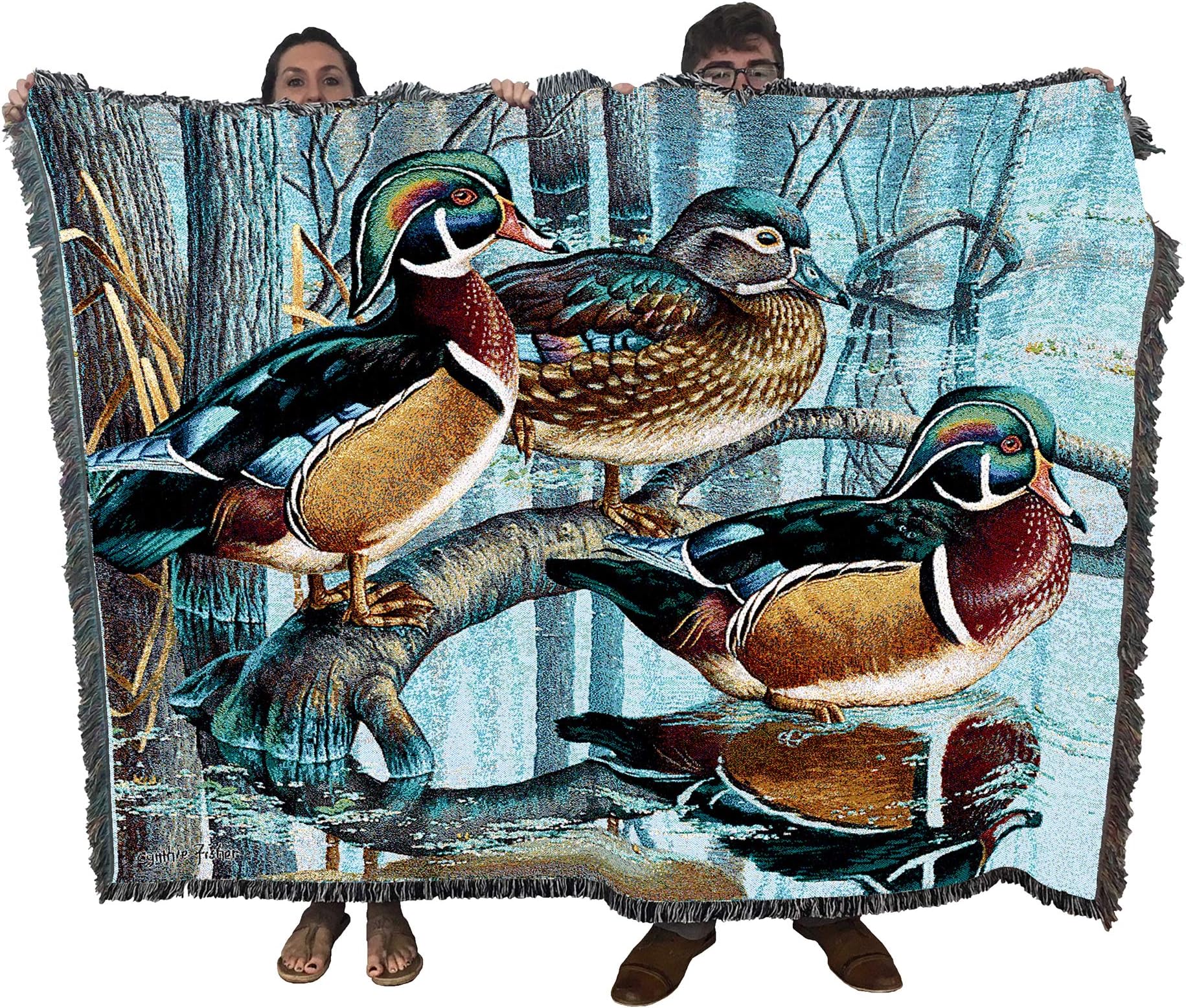 Pure Country Weavers Backwater Woodies Blanket by Cynthie Fisher - Ducks Lake Lodge Cabin Gift Tapestry Throw Woven from Cotton - Made in The USA (72x54)