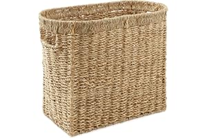 Casafield Woven Magazine Holder with Handles, Natural - Seagrass Storage Basket for Bathroom, Living Room, Home Office
