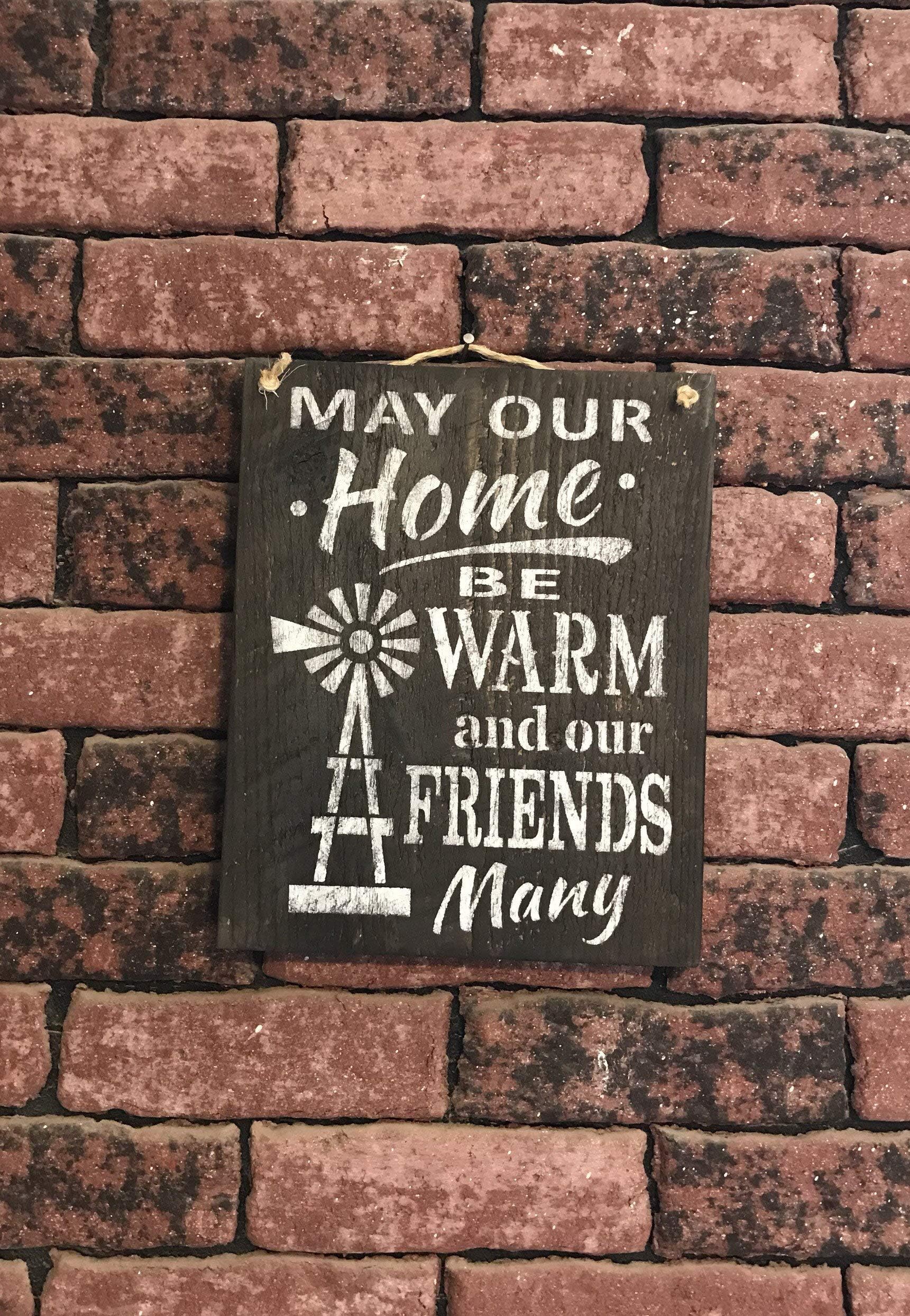 May Our Home Be Warm And Our Friends Many Barn Wood Sign Rustic Wall Decor Windmill Hanging Front Door Plaque Mother Fathers