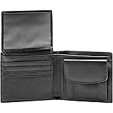 POKOFO RFID Blocking Genuine Leather Bifold Wallet for Men with Zipper and Coin Pocket