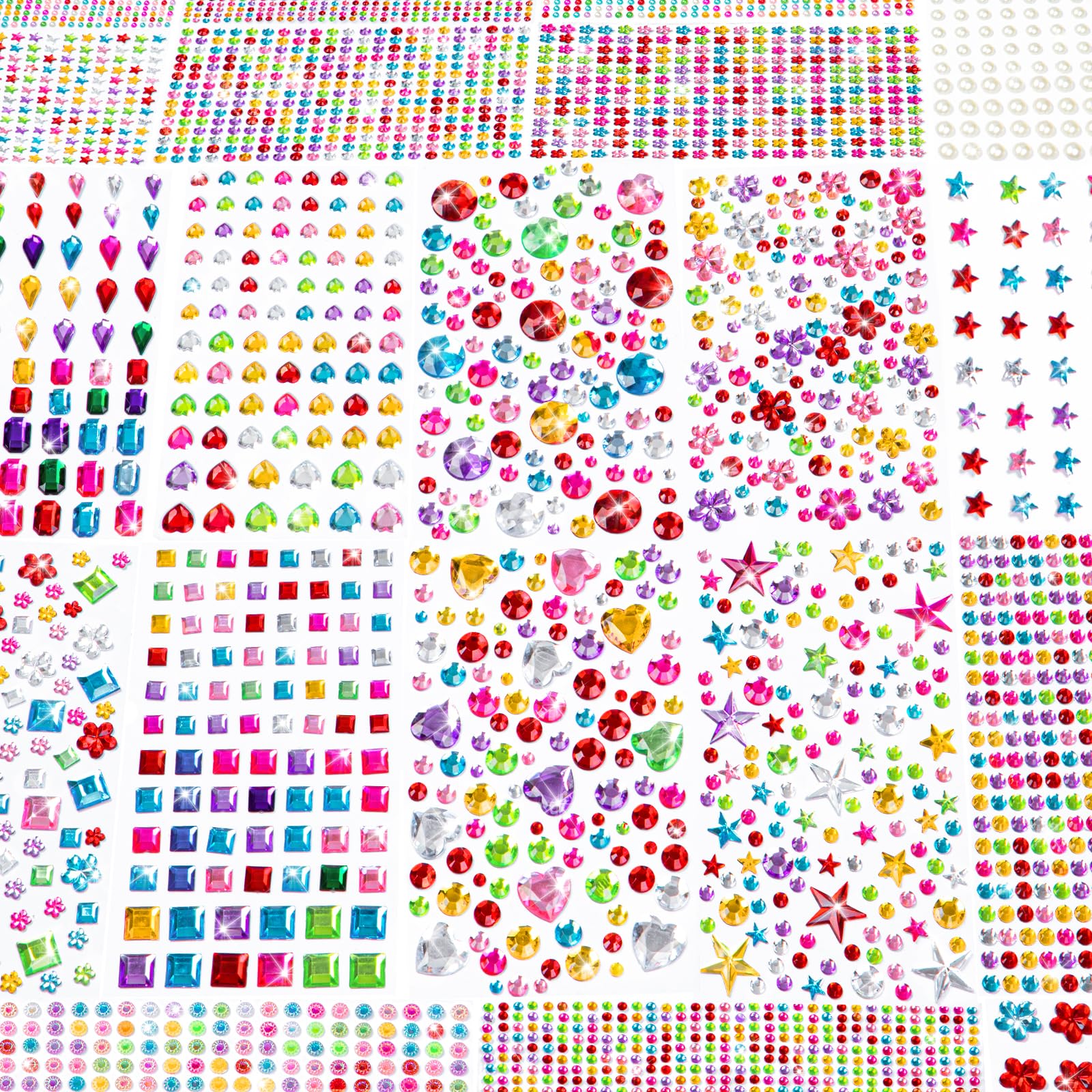 6124Pcs Gem Stickers-Self-Adhesive Face Jewelry Stickers, Acrylic Gems DIY Crafts, Sparkling Heart-Shaped Rhinestone for Kids, for Party & Holiday Supplies