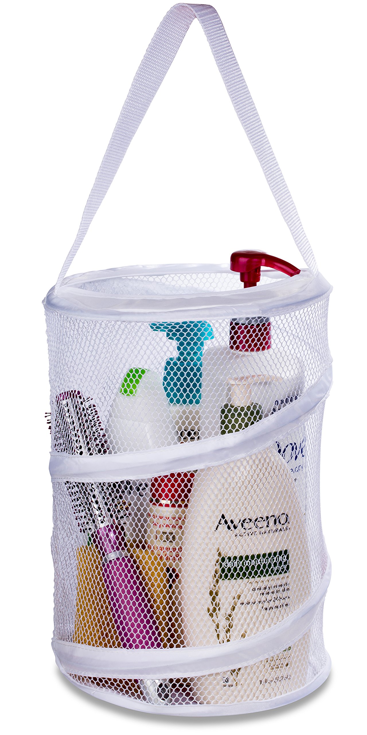 Handy Laundry Foldable Shower Caddy - Collapsible, Portable, Drainage Hole, Carry Handle, Large Compartments, Great Organizer for Camp, Travel, Gym, and Dorm (White)