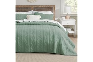 Bedsure 100% Cotton Quilt Set - Lightweight Queen Bedspread, Sage Green Cozy Bedding Coverlet 3-Piece with Pillow Shams in Geometric Pattern for All Season, 90x96 inches, 100% Cotton Voile