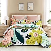 Tyrot 3 Piece Boho Floral King Size Quilt Sets Farmhouse Reversible Lightweight Bedspread Coverlet with 2 Shams Mid Century Botanical Leaves Microfiber Bedding Quilts Set for All Season, 106''x96''