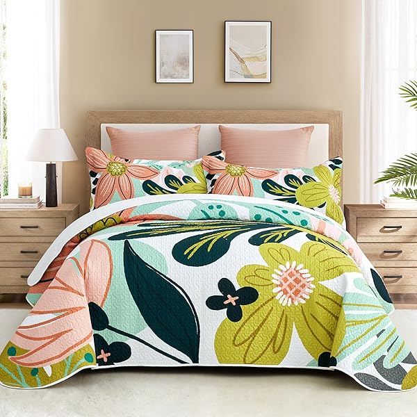 TYROT 3 PIECE BOHO FLORAL KING SIZE QUILT...