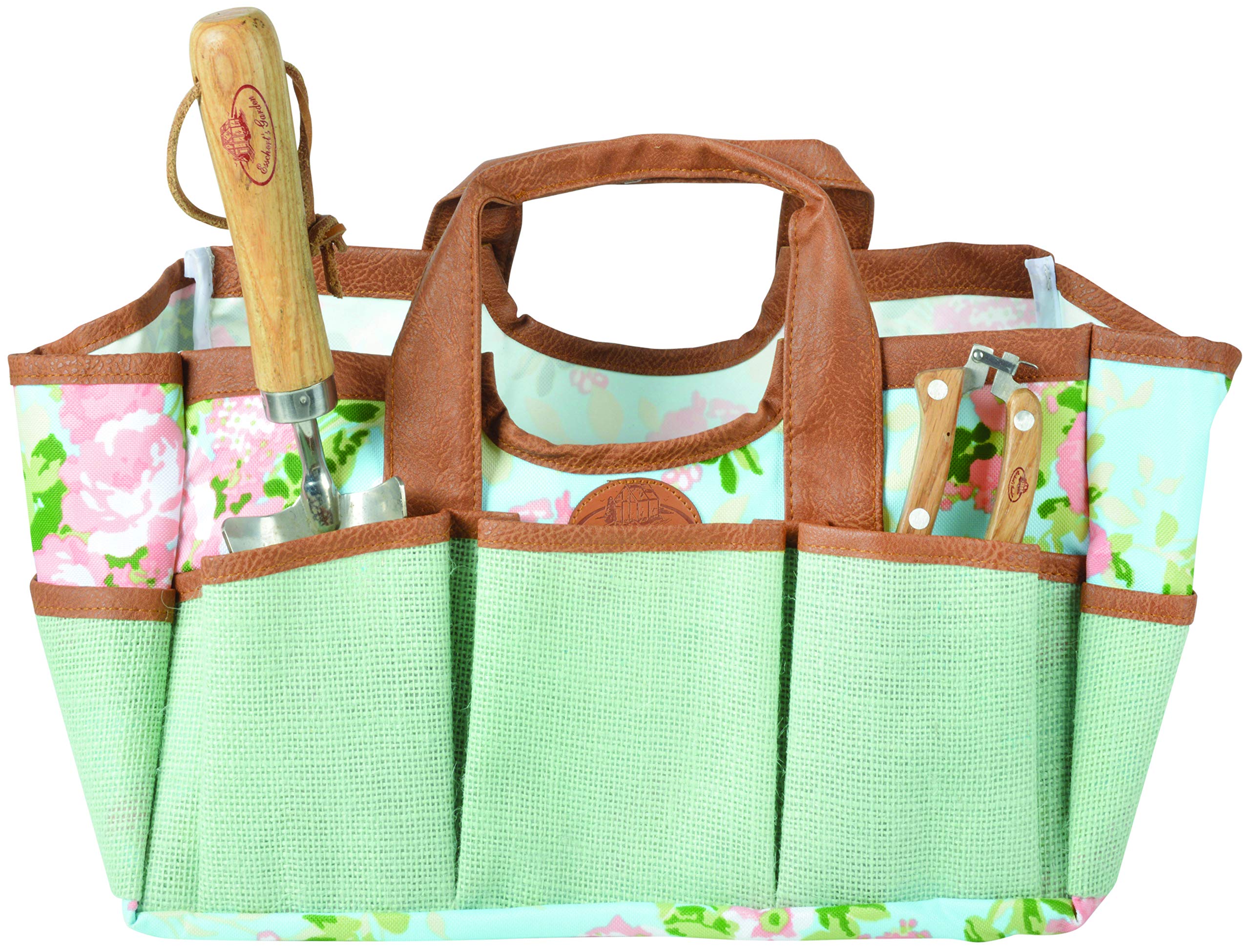 Esschert Design Jute Garden Tools Bag with Rose Print, 29 x 24 x 25 cm, with various pockets Foldable Walking Stick with Strap