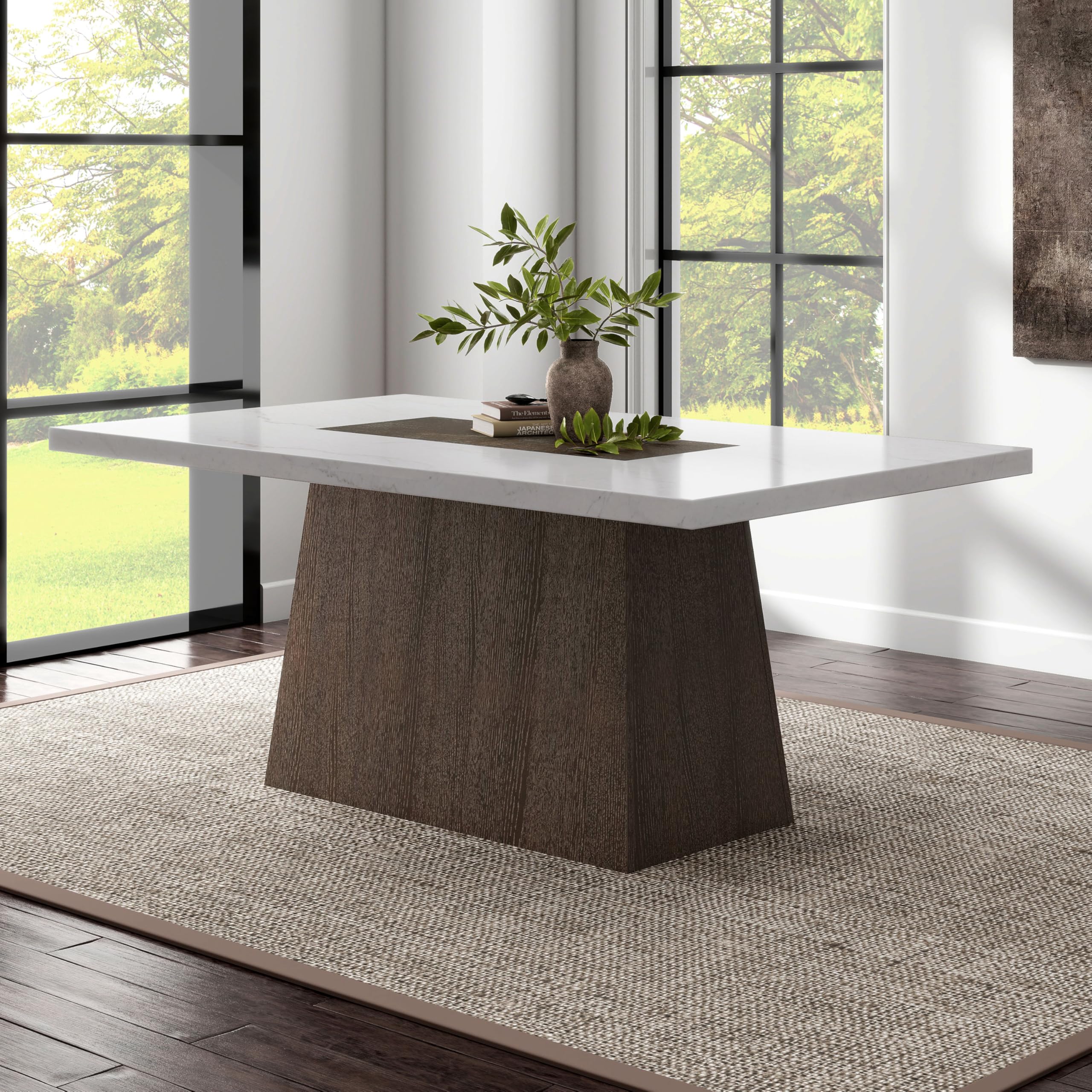 Photo 1 of ***MISSING MARBLE TOP******PARTIAL SET - PRICE ADJUSTED***
Furniture of America Rafferty Modern Solid Wood 70-inch Rectangle Dining Table with Genuine White Marble Tabletop and Tapered Pedestal Base, Seats up to 6, for Home Kitchen, Living Room, Dark Waln