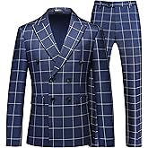 MOGU Men's Plaid Tuxedo Suit - Double Breasted 2-Piece Checkered Set with Suit Jacket and Pants for Prom and Wedding