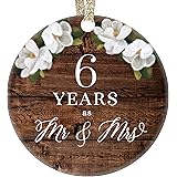 6th Sixth Wedding Anniversary Mr. & Mrs. Holiday Ornament Ceramic Country Christmas Collectible Husband & Wife Couple Married