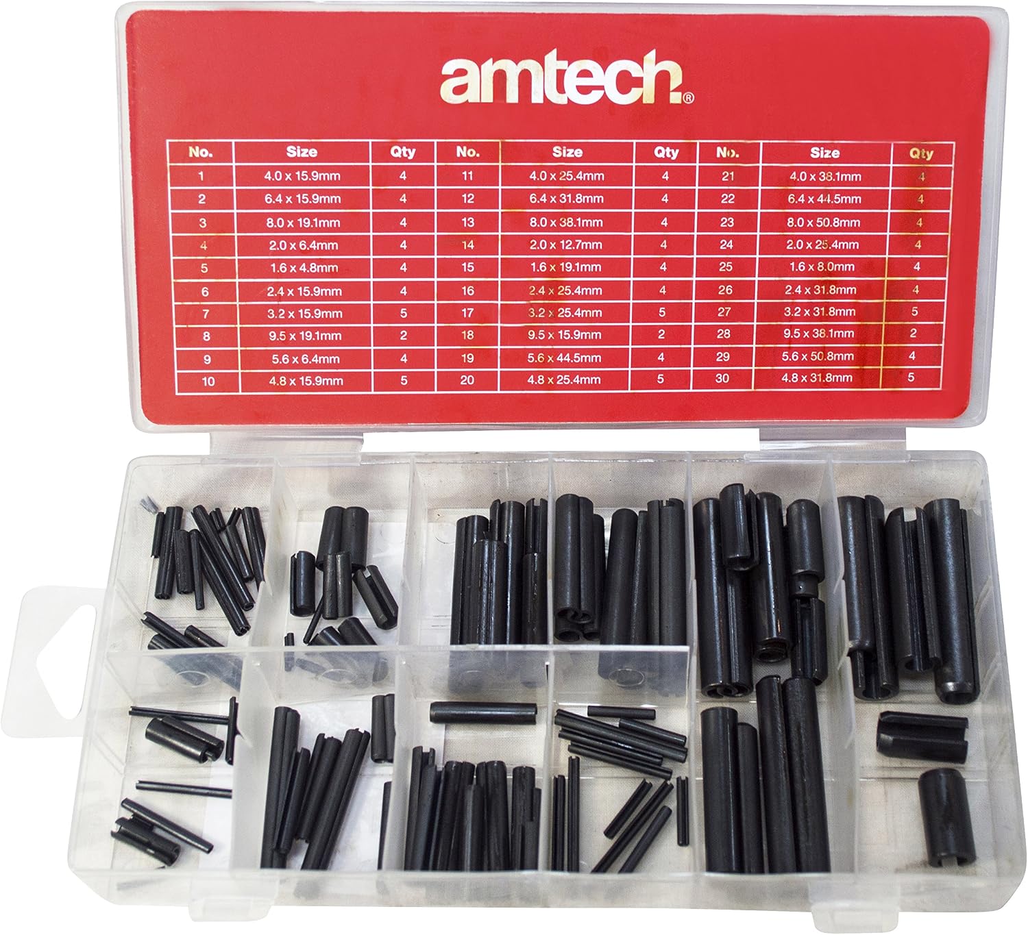 Amtech S6270 120 Piece assorted roll pin set, Black