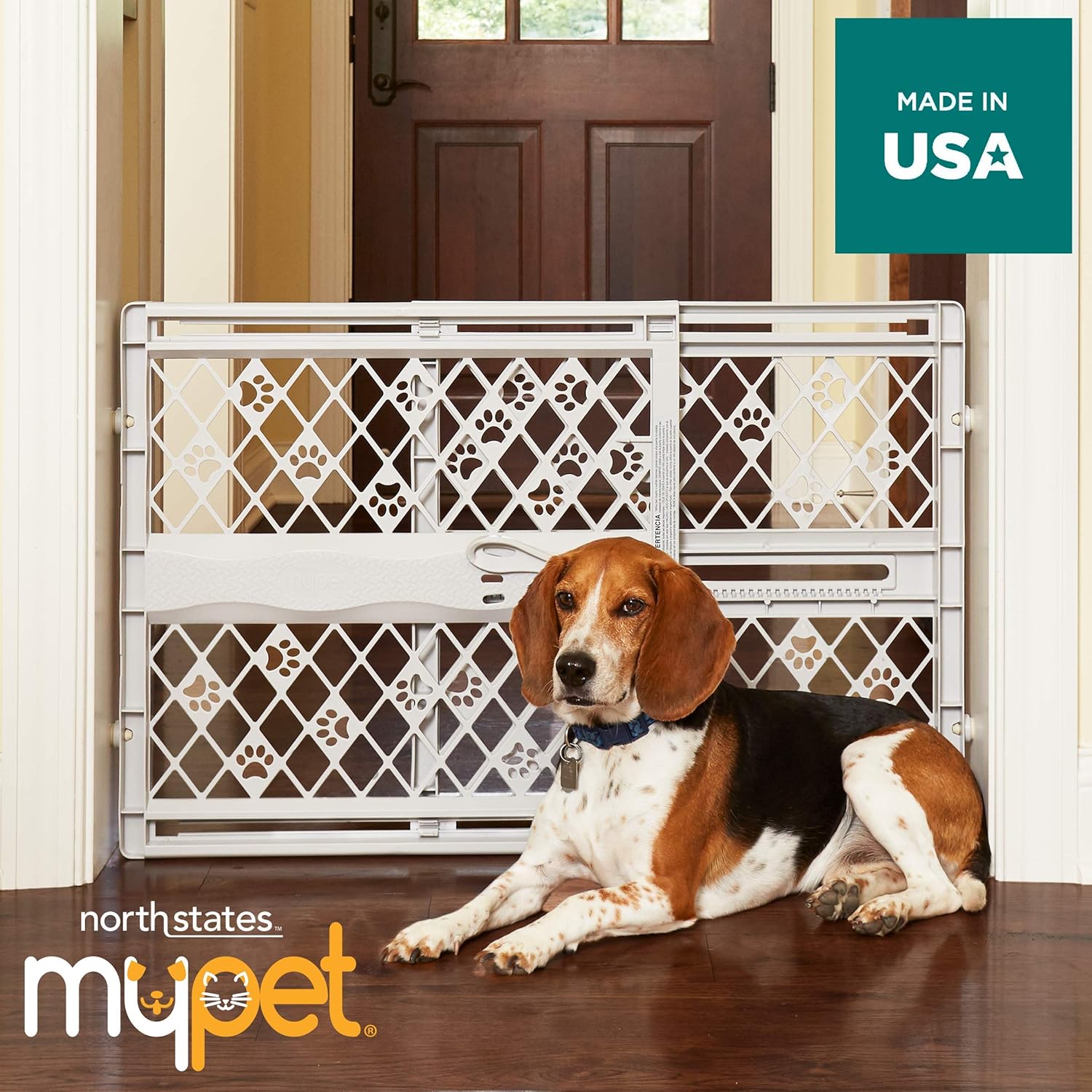 North States MyPet Paws 40" Portable Pet Gate: Expands & locks In place with no tools. Pressure Mount. Fits 26"- 40" wide (23" tall, Light Gray) : Pet Supplies