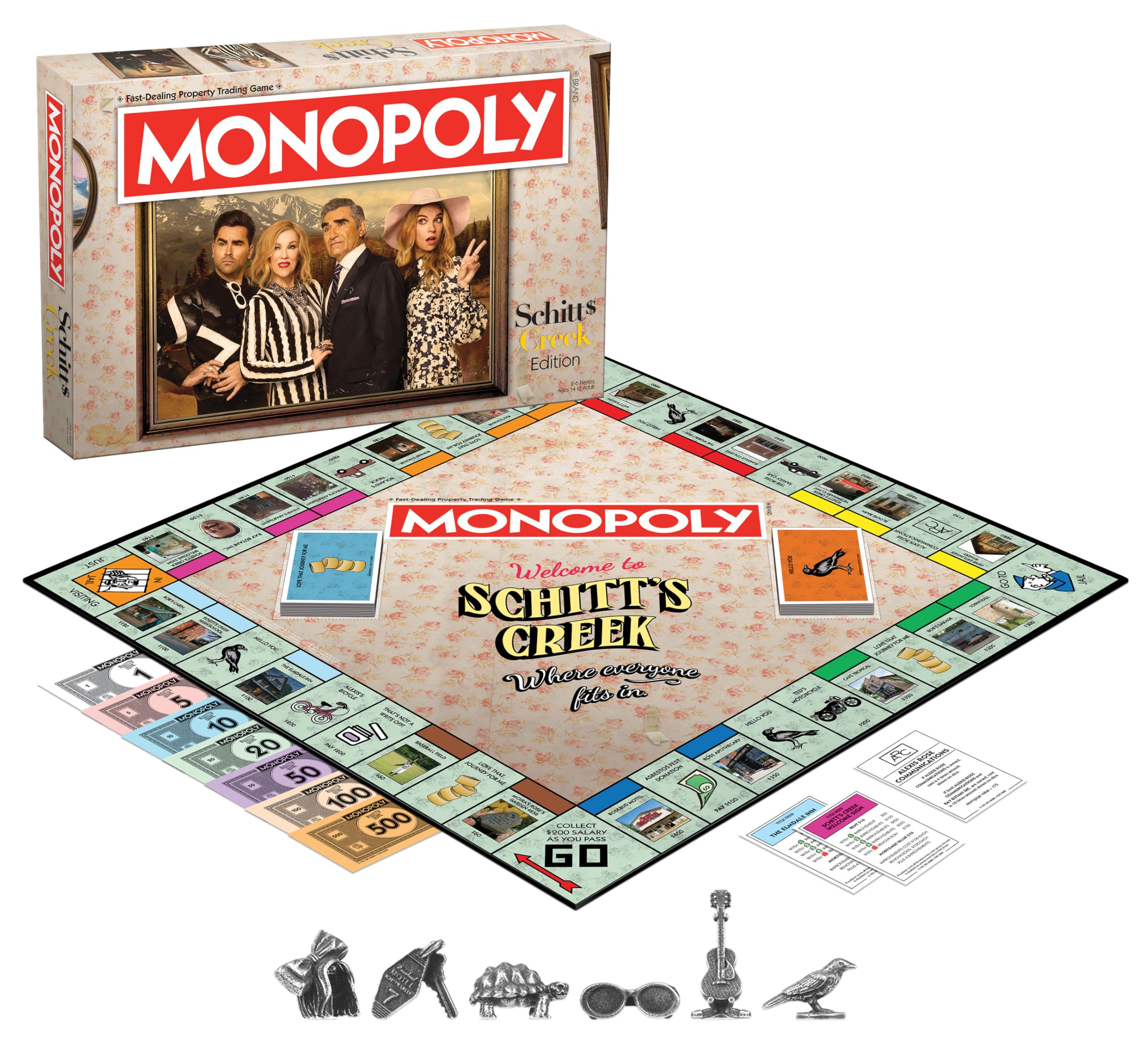 Monopoly Schitt's Creek | Game Tokens Include Bebe Crow, Patrick's Guitar, Rosebud Motel Key & More | Officially Licensed and Collectible Monopoly Game Based on Award Winning Series Schitt's Creek