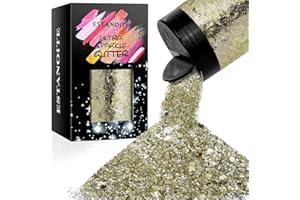 ESTANOITE Holographic Chunky Glitter, 5.64oz/160g Craft Glitter Powder Mixed Chunky Flakes, Iridescent Sequins for Nail Art, Hair, Body, Epoxy Resin, Tumblers, Slime, Painting, Festival Decor (Light Gold)