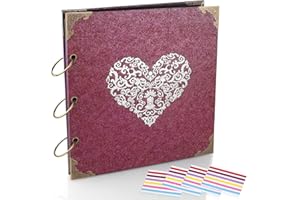 ADVcer Photo Album and DIY Scrapbook, 10x10 inch 50 Pages Double Sided, Vintage Hardcover Three-Ring Binder Picture Booth Albums with 6 Colors 408pcs Self Adhesive Photos Corners for Memory Keep (Red)