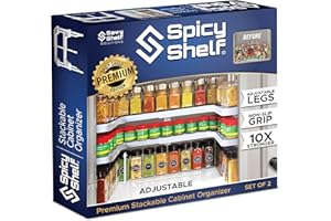 Spicy Shelf 3.0 - Expandable 2 Tiered Spice Rack Organizer for Cabinet & Pantry - Kitchen Seasoning Organizer - Cabinet Spice Racks for Inside Cabinets (Spicy Shelf Premium) - Home Organization