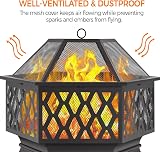 Yaheetech 66 cm Hex Fire Pit Wood Burning Outdoor Fire Bowl with Spark Screen view 5