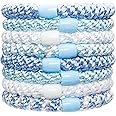 L. Erickson Grab & Go Pony - Caribbean - 8 Pack Ponytail Holder Hair Ties - Blue Mix