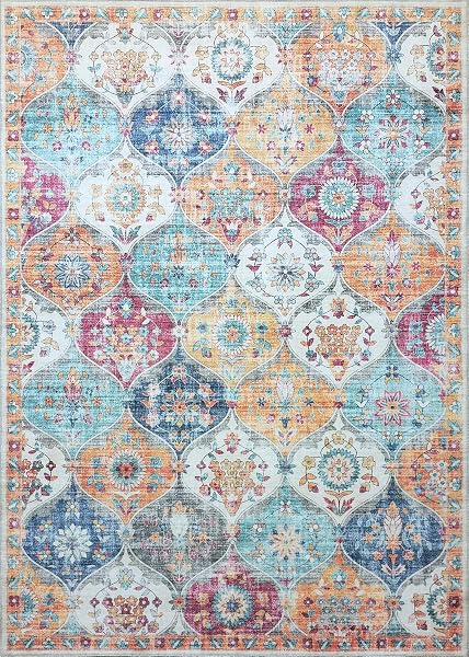 MANDALA – MACHINE WASHABLE AREA RUGS 5 X 7 FT, STAIN RESISTANT RUGS, DURABLE POLYESTER MATERIAL, PATTERNED & COLORFUL RUG, BEDROOM & LIVING ROOM RUG, ROOM & MODERN HOME DECOR – ORANGE & MULTI