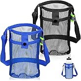 Skrfren 2 Packs Bottle Holder with Strap, Mesh Water Bottle Bag Carrier with Adjustable Shoulder Light Water Bottles Carrier Bag Waters Bottles Holder Carriers for Hiking, Walking, Travel