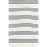 Dash and Albert Catamaran Indoor/Outdoor Area Rug - 3' x 5' Light Blue & Ivory Stripe Handwoven Washable Accent Rug - Fade Re