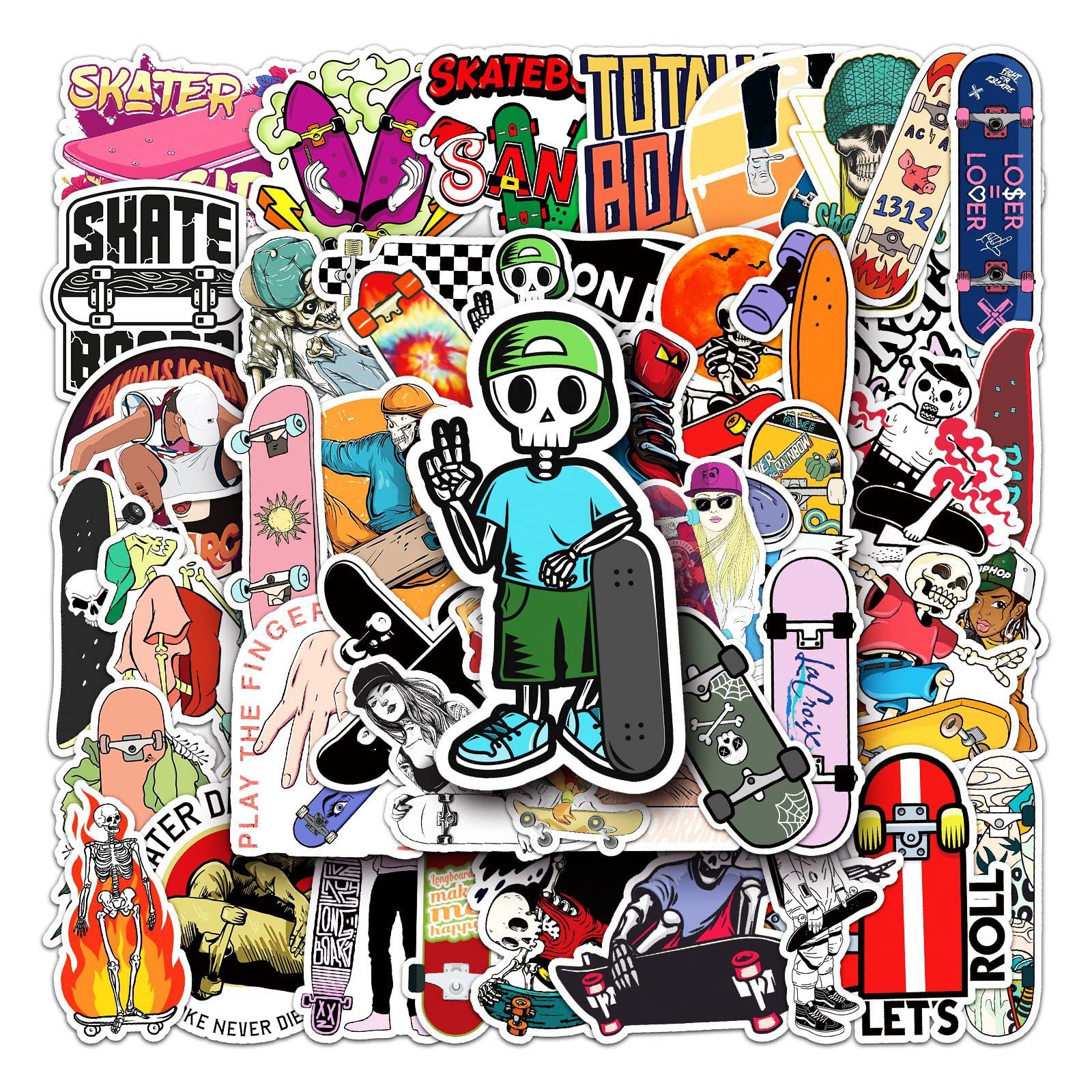 50 pcs Skate Graffiti Stickers Cool Random Stickers Vinyl Skateboard Stickers, Variety Pack for Laptop Guitar Travel Case Water Bottle Car Luggage Bike Sticker Waterproof Decals,Gift for Teens Adult