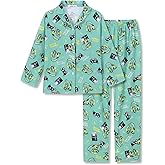 Tebbis Boys 2-Piece Pajamas - Black Video Game Controllers Print Long Sleeve Notch Collar Button Soft PJs Size 6-18