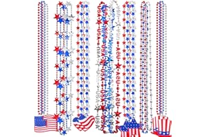 NOVWANG 21Pcs 4th of July Beaded Necklaces Set 7 Styles Patriotic Bead Pendant Necklace with USA Hat American Flag and Star for 4th of July Independence Day Party Favors Supplies Decorations